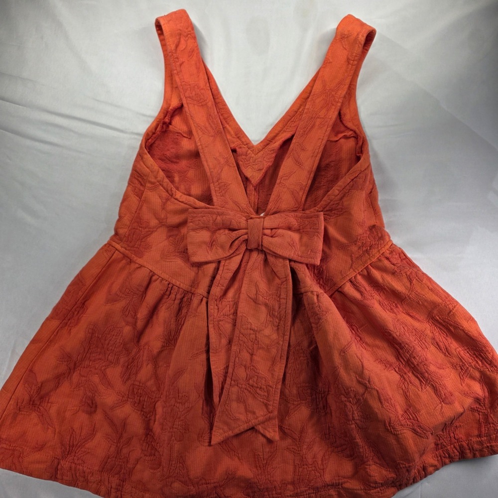 Free People Orange Jacquard Floral Bow Back Babydoll Mini Dress Tunic XS - Picture 4 of 5